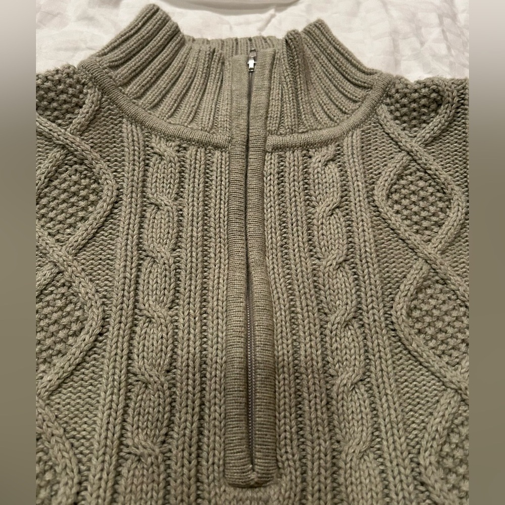 Women’s Cable Knit 100% Cotton 1/4 Zip Sweater in sage Green - Picture 5 of 13